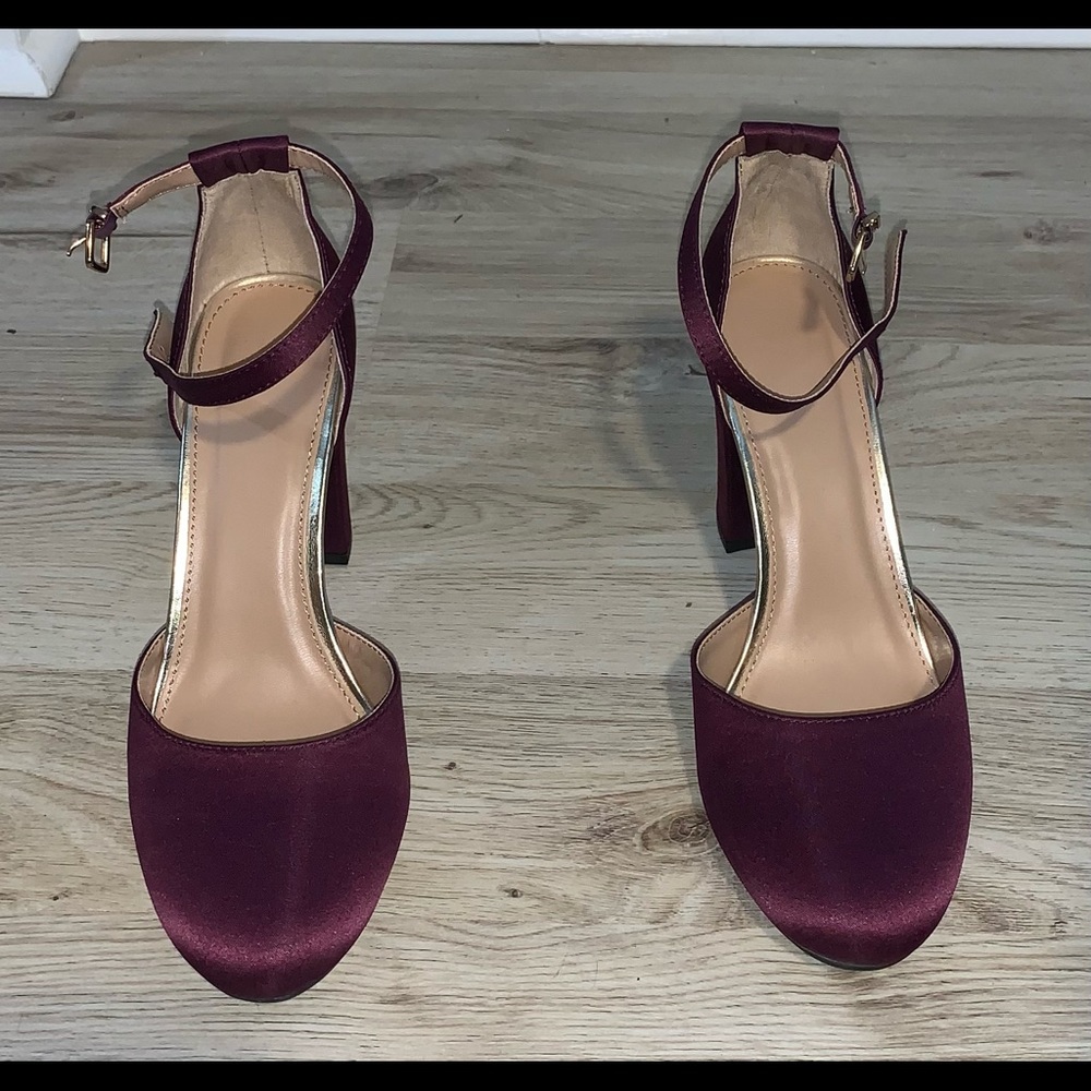 Mary Jane Stacked Heels Satin Purple